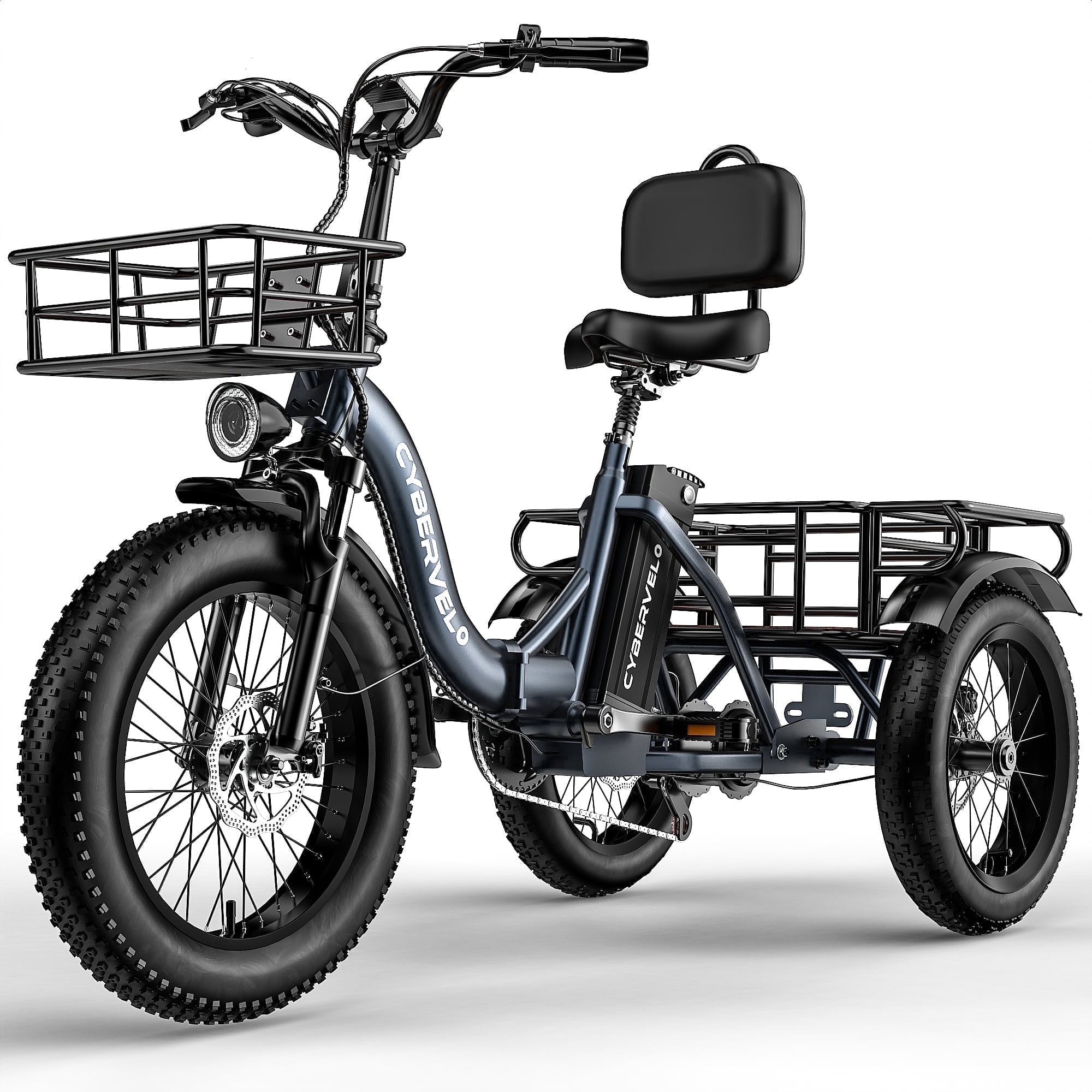 CBVELO Electric Bicycle for Adults,Three Wheels E-bike,48V20.8Ah Removable Battery,20inch with Basket for Comment Beach All Terrain