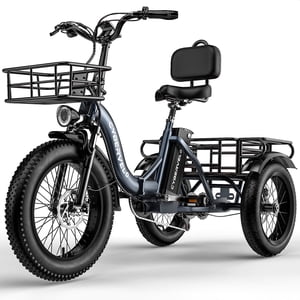 CBVELO Electric Bicycle for Adults,Three Wheels E-bike,48V20.8Ah Removable Battery,20inch with Basket for Comment Beach All Terrain