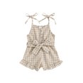 thumbnail image 1 of SUNSIOM Little Girls Summer Cami Jumpsuit Sleeveless Button Up Ruffle Trim Plaid Overalls with Belt, 1 of 6