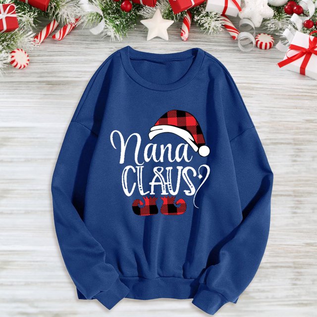 TIMIFIS Chandail de Noël pour Femmes Décontracté Mignon Chapeau de Père Noël Imprimé Lettre Manches Longues Chandails d'Hiver en Molleton Col Rond Chandail Cadeaux de Noël