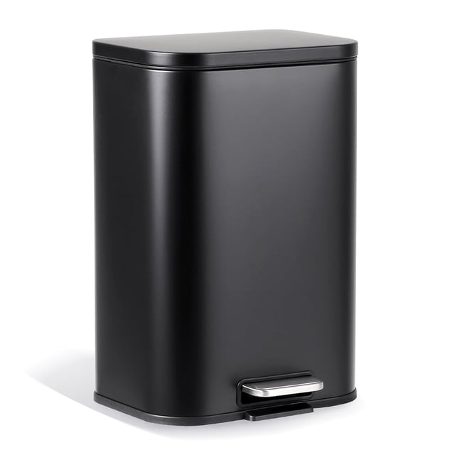 3.2 Gallon Trash Can for Kitchen, Stainless Steel Step Trash Can with Soft-Close Lid & Removable Inner Bucket, Rectangular Garbage Can for Office Bathroom Living Room, Black