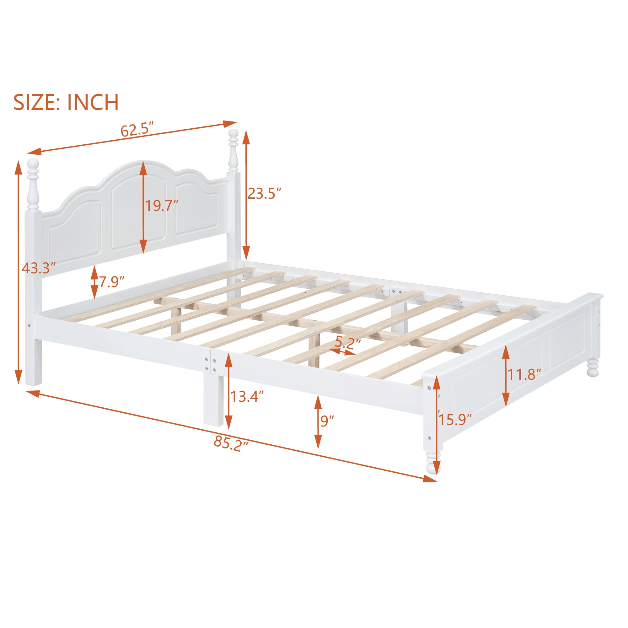 Lit plateforme en bois Noble House, style rétro, blanc, 2 places