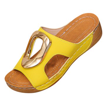 Women's Wedge Sandals, Platform Slippers with Adjustable Buckle, Casual Fish Mouth Flip Flops for Summer