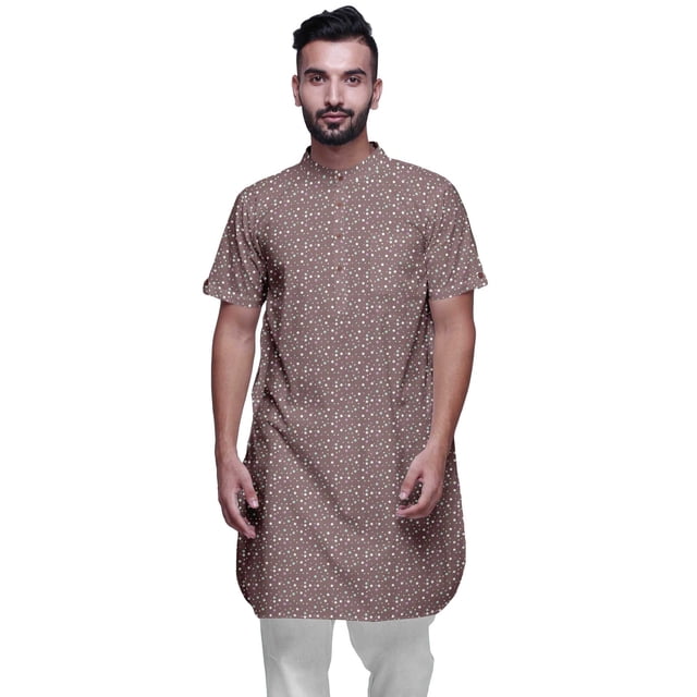 Atasi Kurta Imprimée pour Hommes Col Mandarin Coton Cambric Chemise Kurta Décontractée