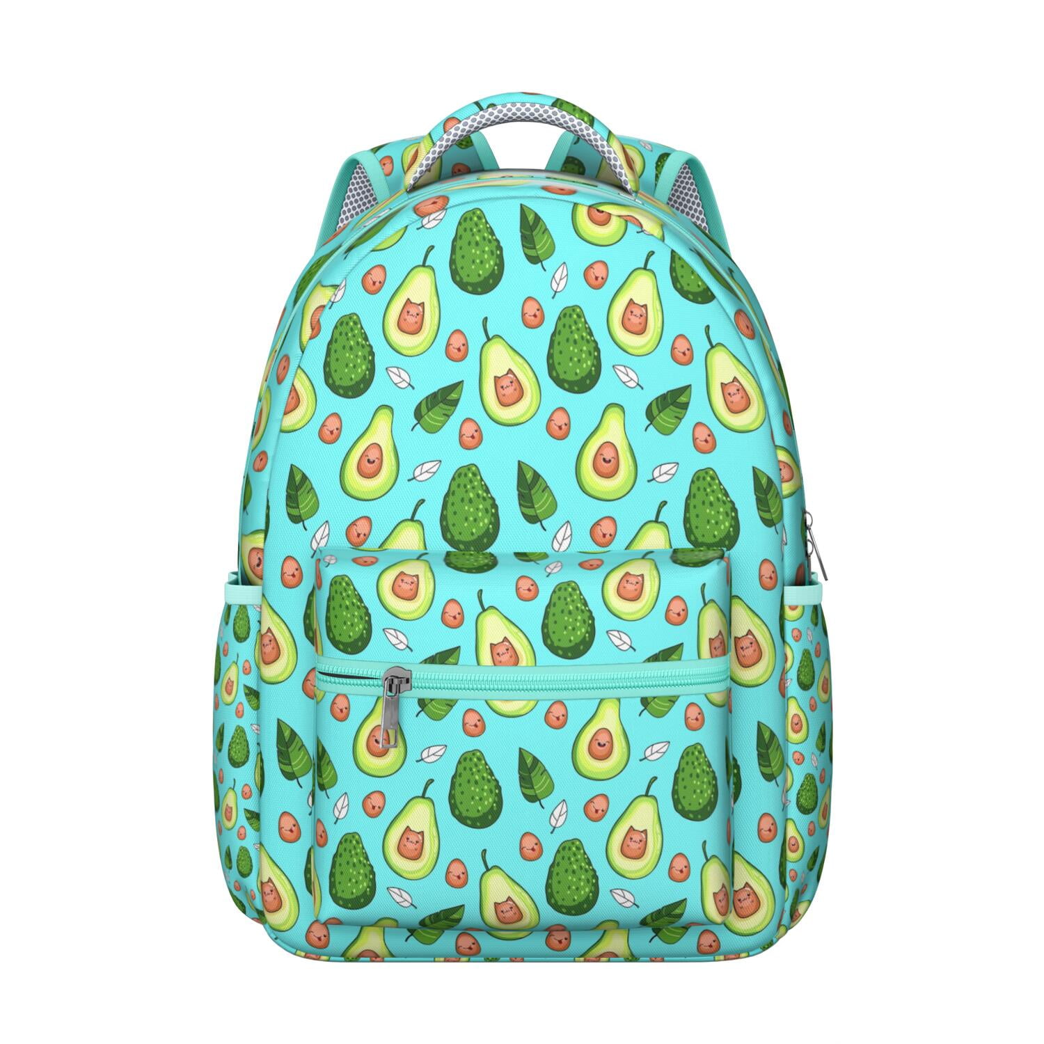 Fresh Avocado Students Backpack Cute Avocado Print School Bag with Avocado Aesthetic Design, Lightweight and Wear-Resistant