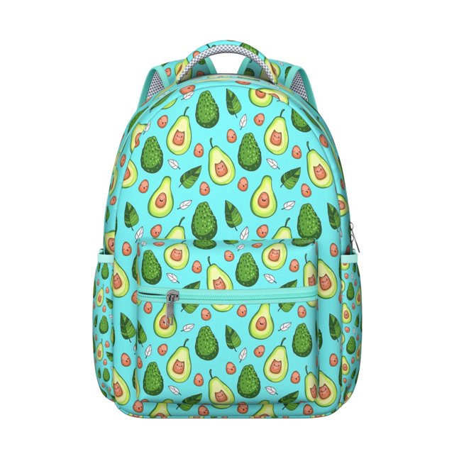 Fresh Avocado Students Backpack Cute Avocado Print School Bag with Avocado Aesthetic Design, Lightweight and Wear-Resistant