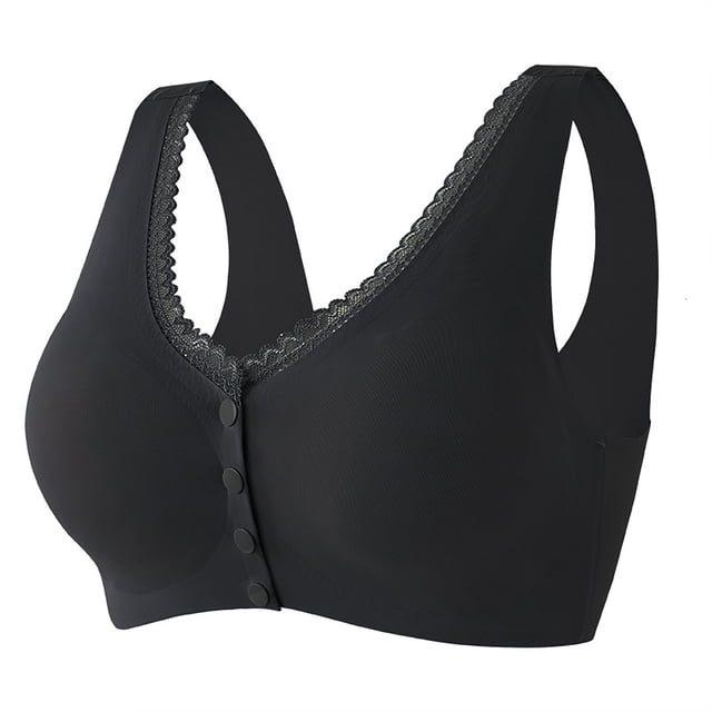 Virmaxy Womens Lace Underwire Bra Solid Color Comfortable Oversized Front Lace Lace Fashion Bra Solid Color Comfortable Oversized Front Lace Trimmed Fashionable Bra Black L