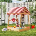 thumbnail image 2 of Qaba Kids Sandbox with Cover, 4 Seats, Rudder, Deck, for Ages 3-8, Yellow, 2 of 10