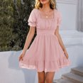 thumbnail image 2 of EQWLJWE Robe pour Femmes Été Décontractée à Volants Unie Col Carré Manches Courtes Bouffantes Plissée Mini Tunique, 2 of 4
