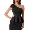 thumbnail image 1 of INSPIRE CHIC Women's One Shoulder Bow Ruffled Elegant Peplum Top S Black, 1 of 6
