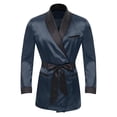 thumbnail image 3 of Miaeowve Men Short Satin Smoking Jacket Robe Lightweight Dinner Jacket Cigar Jacket House Kimono Bathrobe Navy Blue XXL, 3 of 7