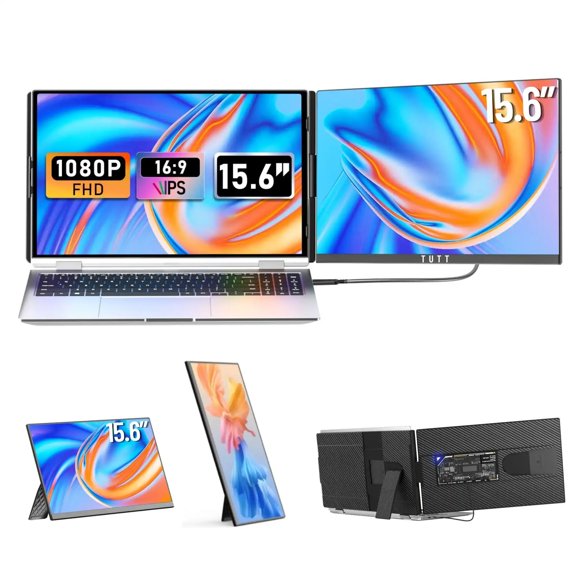 TUTT Moniteur Portable 15,6 Po / Prolongateur d'Écran IPS FHD à Positions Multiples / USB-C et HDMI, Haut-Parleurs Intégrés, P5