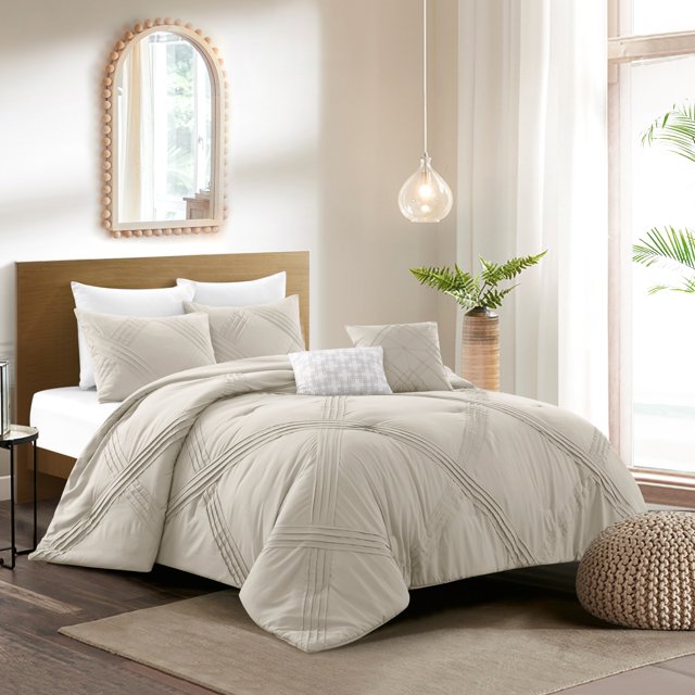 Grace Living Ensemble de Couette en Polyester Fitzgerald - Plissée, Couleur Neutre Unie