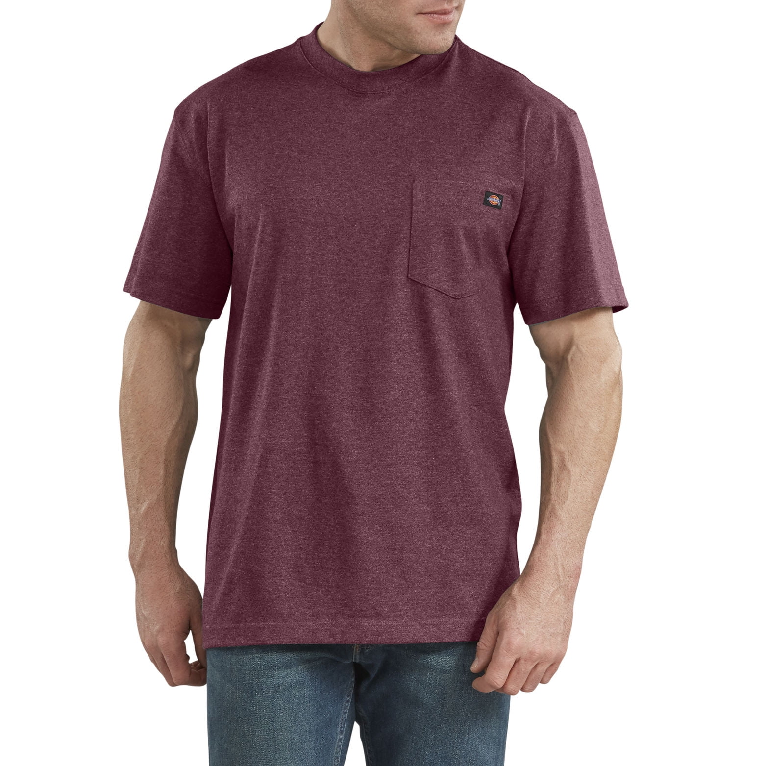 Dickies Mens Short Sleeve Heavyweight Crew Neck, L x TL, Burgundy Single Dye