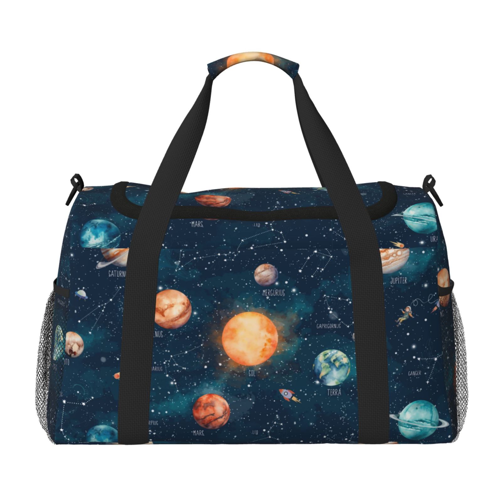 Vsdgher Solar System And Planets Pattern Unisex Hand Travel Bag,Foldable Travel Duffel BagsTravel Essentials Sport Gym Bag,Overnight Travel Duffel Bag with Adjustable Strap