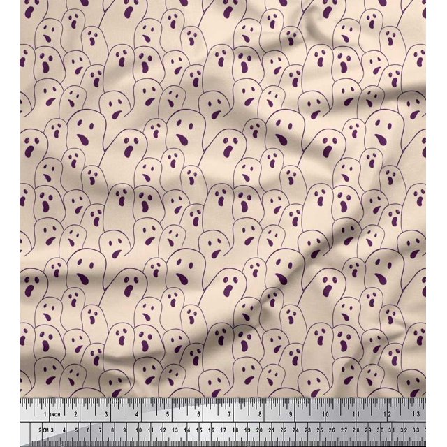 Soimoi Polyester Crepe Fabric Ghost Halloween Printed Fabric 1 Yard 52 Inch Wide