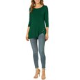 thumbnail image 2 of INSPIRE CHIC Hauts pour Femmes Col Rond Manches 3/4 Décor Boutons Ourlet Irrégulier Blouse Style Décontracté TP Vert Foncé, 2 of 8