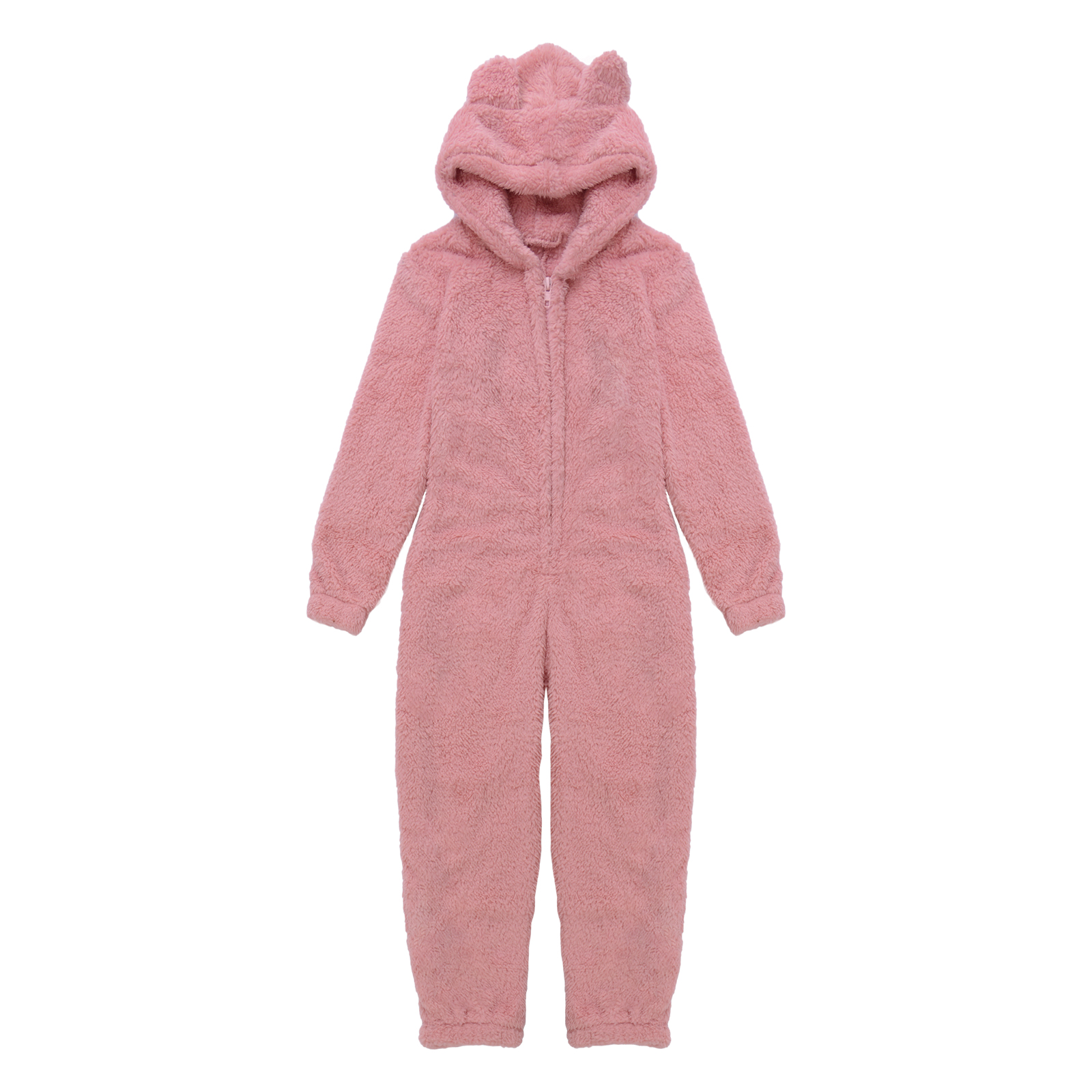 Solid Color Parent-Child Suit, Long Sleeve Family Pajamas Set, Round Neck Zipper Hoodie