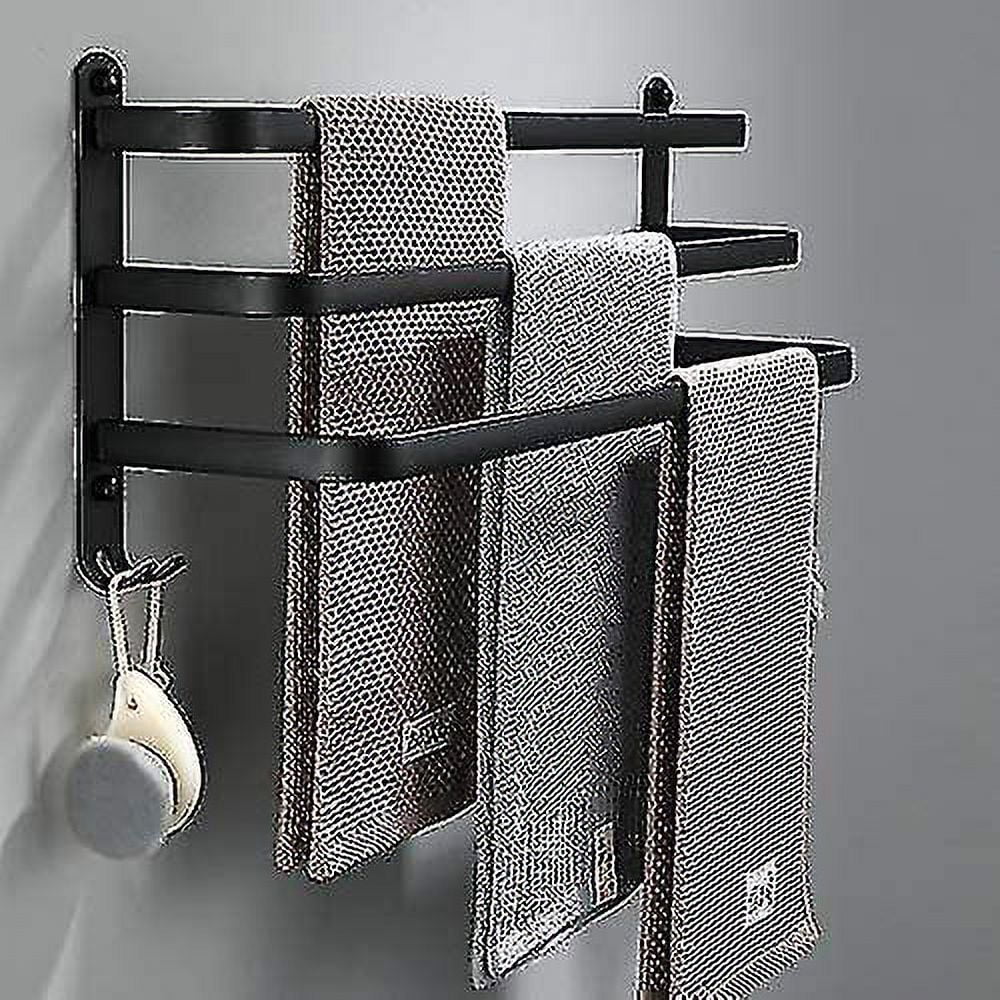 Bathroom Towel Racks, Black Wall Mounted Towel Bars For Shower And Kitchen, Waterproof Door Bars With Double Hook