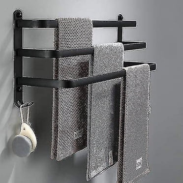 Bathroom Towel Racks, Black Wall Mounted Towel Bars For Shower And Kitchen, Waterproof Door Bars With Double Hook
