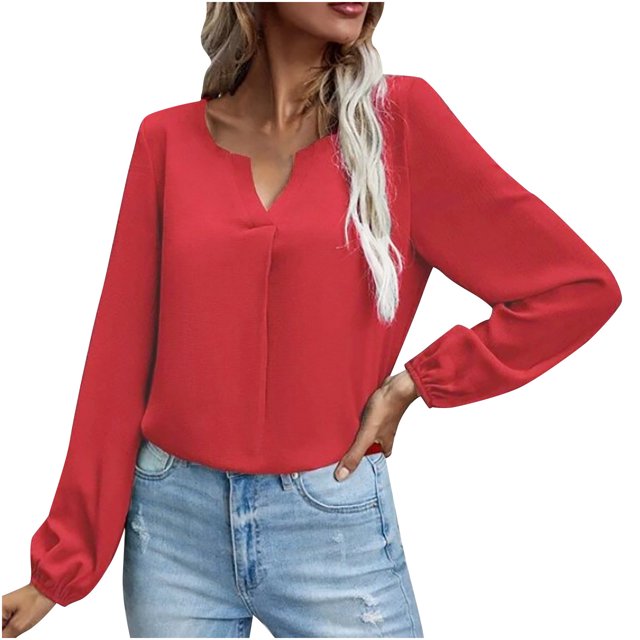 XZNGL Womens Long Sleeve Tops and Blouses Womens Satin Socket V-Neck Solid-Color Commute Long Sleeve Blouses Shirt Tops Womens Tops and Blouses Womens Blouses Long Sleeve