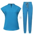 thumbnail image 4 of Ensemble de Sarraus pour Femmes, Haut de Sarrau Extensible à Col Montant et Pantalon Jogger à Cordon avec Multiples Poches, Anti-Froissement, Uniforme de Travail Infirmier, Col Montant, Uniforme Médical Confortable, Bleu, 4 of 5