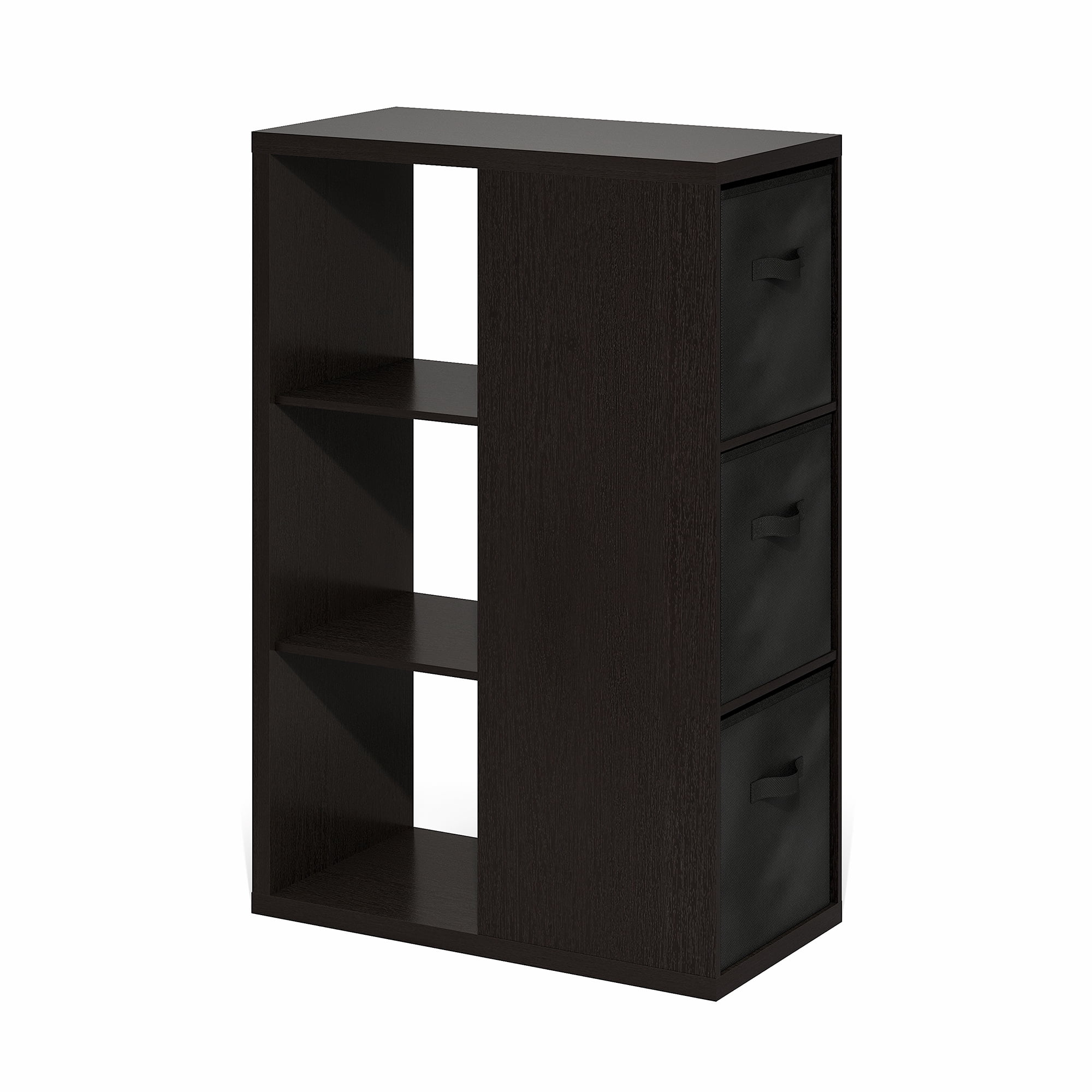 Furinno Viola 3-Tier Open Shelf Bookcase, Bookshelf, Storage Organizer, with Storage Bins, Dark Oak/Black