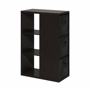 Furinno Viola 3-Tier Bibliothèque à plateau ouvert, bibliothèque, organisateur de stockage, avec bacs de rangement, chêne foncé/noir
