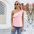 thumbnail image 2 of Zoeecloth Womens Tops Sleeveless Solid Color Round Neck Button Vest Tees Shirts Summer Casual Ruffled One Shoulder Vest Fashion Button Vest S-XXL, 2 of 9