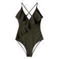 thumbnail image 4 of Women Halter One Piece Swimsuit Sexy Ruffle Backless Bathing Suit Plunge V Neck Classic Coverage Bottom, 4 of 4