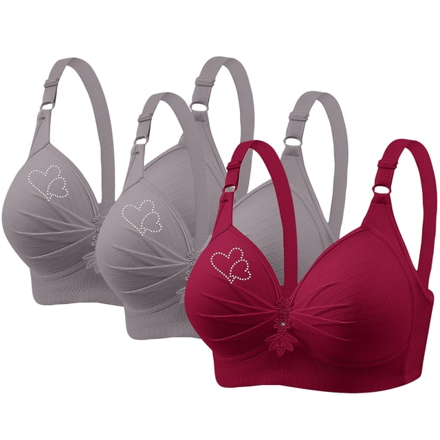 fheaev Soutien-Gorge 3 Pcs Grande Taille pour Femmes Soutiens-Gorge Sans Fil Sans Armature Imprimé Rassemblé Grande Taille Sans Armature Bretelles Réglables Couverture Complète Rehausseur Soutiens-Gorge Quotidiens sous-Vêtements