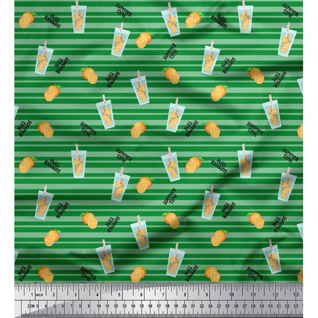 Soimoi Green Poly Georgette Fabric Circle Art Geometric Print Fabric by the Yard 52 Inch Wide