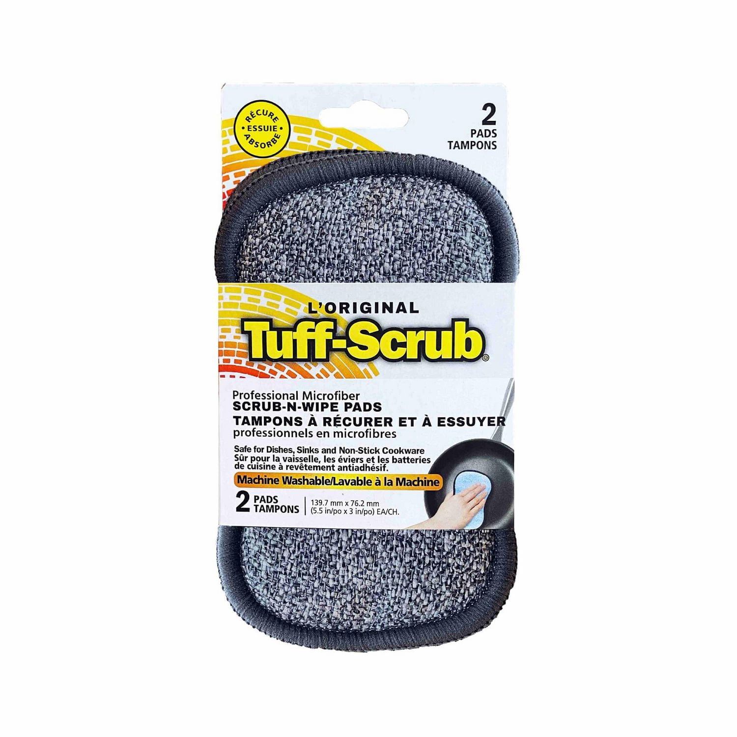 Original Tuff-Scrub® Scrub 'n' Wipe Pads, Small Pads, Safe on Dishes, Sinks and Non-Stick Cookware, Machine Washable, 2-Count