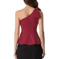 thumbnail image 3 of INSPIRE CHIC Women's One Shoulder Bow Ruffled Elegant Peplum Top S Burgundy, 3 of 6