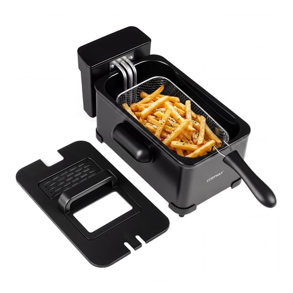 Costway Friteuse Électrique de 3,2 Pintes avec Panier, Écran Tactile DEL 1700 W et 6 Préréglages, Minuterie Noire