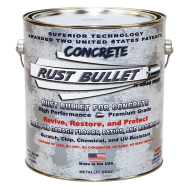Rust Bullet for Concrete, Super-Tough Protective Floor Coating, Enhances Appearance and Adds Years of Life to Concrete Surfaces - Gallon, Metallic Gray