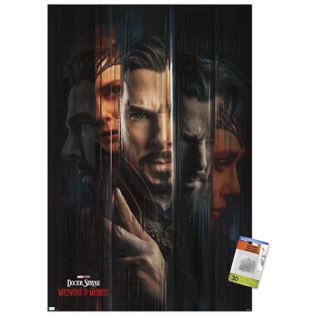 Marvel Doctor Strange dans le Multivers de la Folie - Affiche Murale Teaser en une Feuille, 14,725 Pouces x 22,375 Pouces, Présentant un design Sombre et vertical Fragmenté avec Doctor Strange Lançant à la Main un Sort Superposé avec des Visages Ombrés et des Effets Mystiques, Imprimée sur Papier Brillant pour un Montage Mural Facile et la Déco de la Maison.