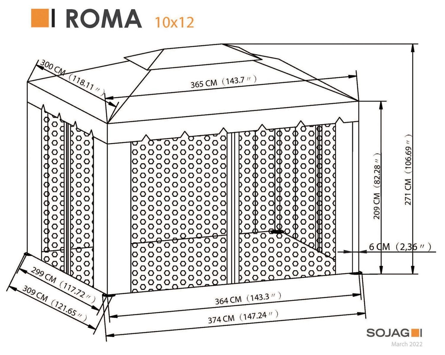 Sojag, abri soleil Roma 10 pi x