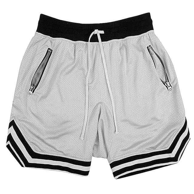Penkiiy Men's Running Athletic Shorts Mesh Basketball Shorts with 2 Zipper Pockets M Gray