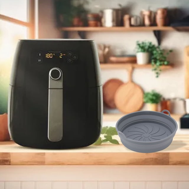 Pot en Silicone pour Friteuse à Air Chaud, 2 Pcs Panier Rond en Silicone Antiadhésif Réutilisable avec Poignées pour Maison Appartement Cuisine Gâteau