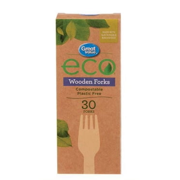 Great Value Eco Compostable Wooden Forks, 30 Forks