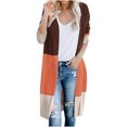 thumbnail image 2 of Womens Cardigans Ladies Paneled Contrast Striped Pocket Cardigan Long Jacket on Clearance, 2 of 7