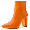 thumbnail image 1 of Unique Bargains Women's Pointed Toe Zipper Patent Leather Ankle Chunky Boots, 1 of 6