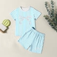 thumbnail image 1 of Ensemble de Sommeil d'Été pour Filles Style Coréen, Confortable, à Rayures, Manches Courtes, Deux Pièces, pour Usage Quotidien et Activités Extérieures, 1 of 3