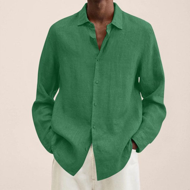 EGNMCR Chemises à Manches Longues pour Hommes Automne Mode Décontractée Couleur Unie Bouton Col Rabattu Hauts Blouse Confortable Coton Chemises de Travail de Bureau