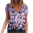 thumbnail image 2 of Hauts d'Été Grande Taille pour Femmes Tendance Femmes Blouse Imprimée d'Été T-Shirts Décontractés à Col en V Manches Courtes T-Shirts Hauts T-Shirt à Col en V Femmes en Liquidation, 2 of 5