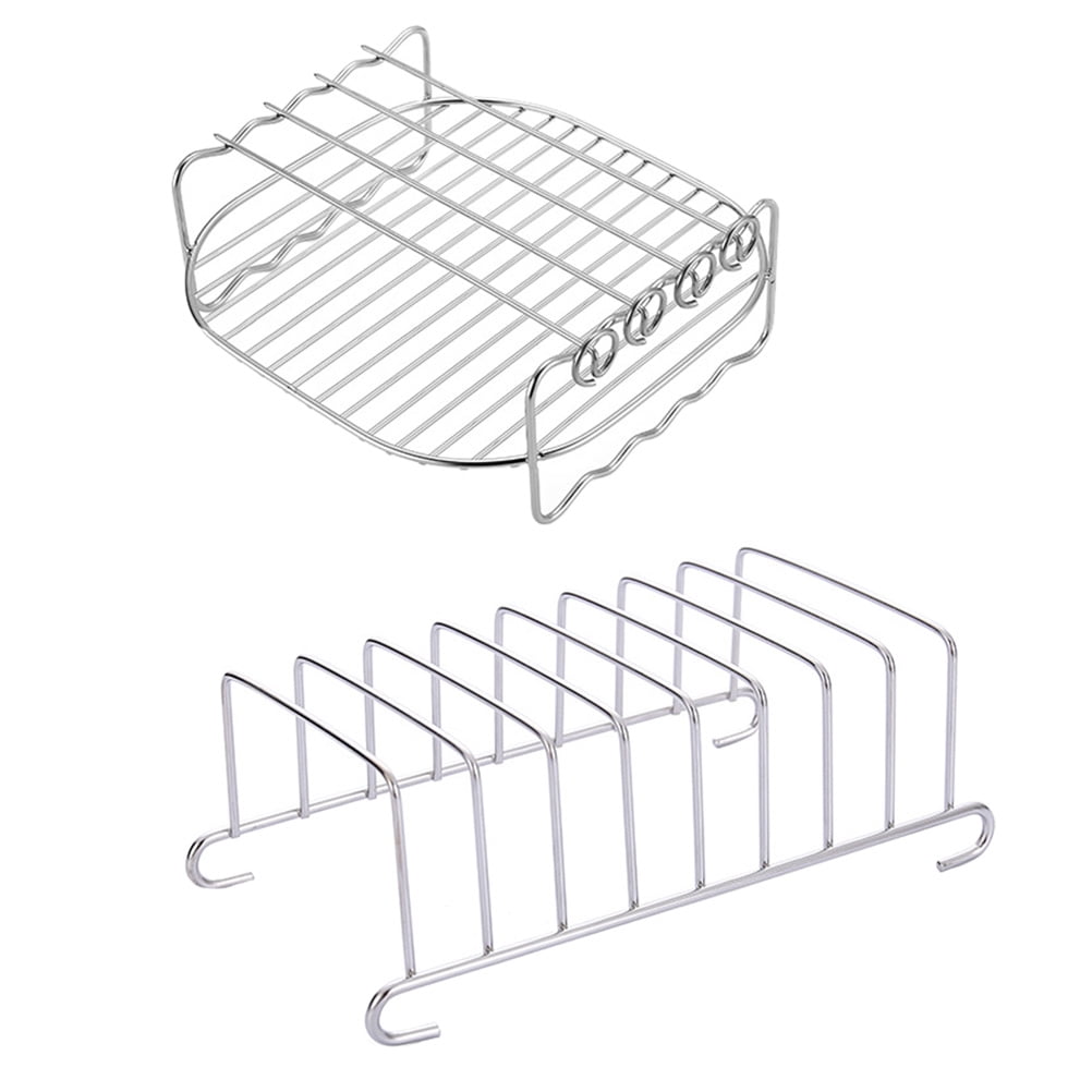 1 Set 2pcs Air Fryer Accessories Stainless Steel Grill Toast Rack (Silver)