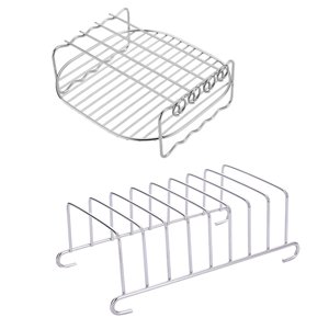 ELAYARD 1Set High Temperature Resistant Stainless Steel Air Fryer Grill with Toast Rack Plated Silver