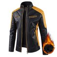 thumbnail image 1 of Qertyioot Manteau en Cuir d'Hiver pour Homme à Fermeture Éclair, Manches Longues, Décontracté, 1 of 5