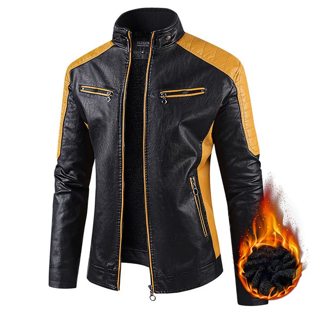 Qertyioot Manteau en Cuir d'Hiver pour Homme à Fermeture Éclair, Manches Longues, Décontracté
